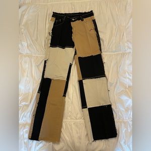 Black Tan & Cream Patchwork Pants